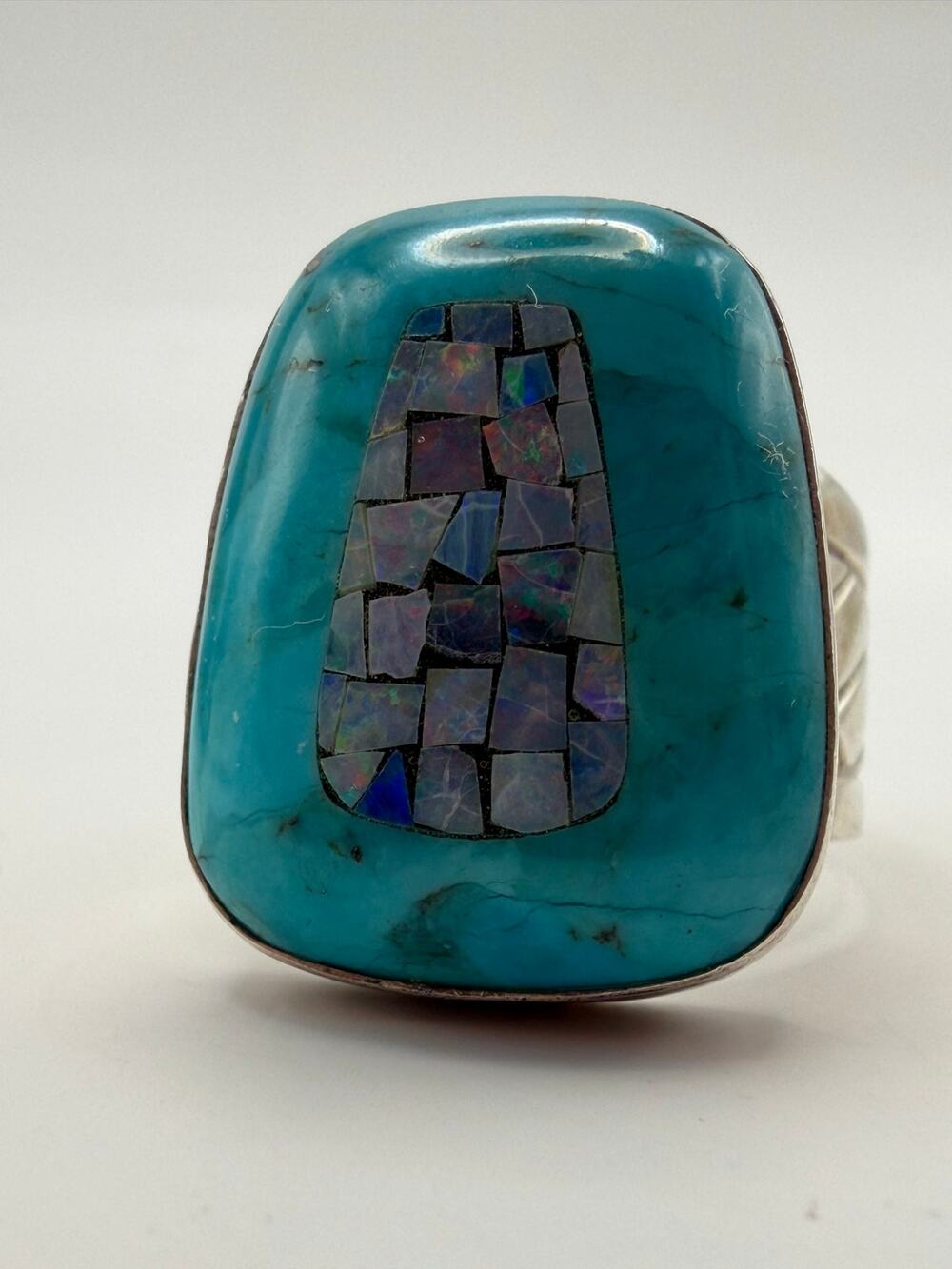 Jay King DTR Sterling SilverTurquoise Mosaic Opal Inlay Statement Ring Size 10